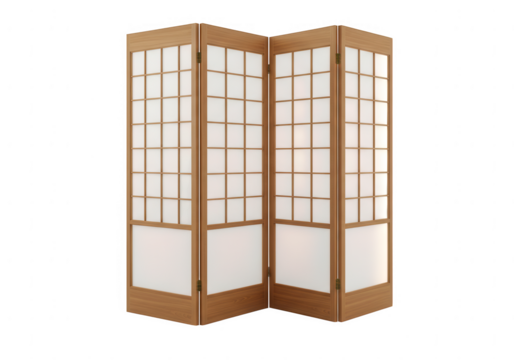 Wooden shoji screen isolated on transparent background for interior design.
