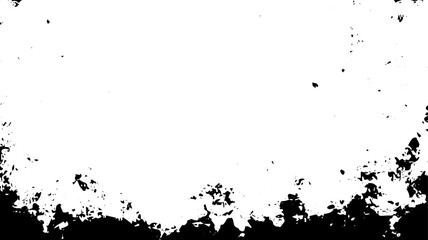 Grunge Bottom Border Frame with Black Ink Splatter Texture on White Background