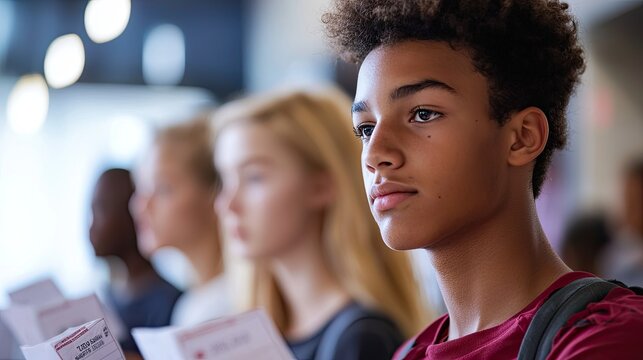 teens voting for student council, focus on ballots and serious expressions, soft lighting reflects the responsibility in school events - Powered by Adobe