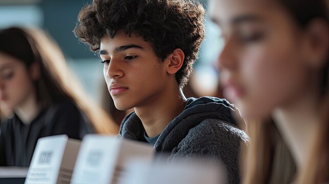teens voting for student council, focus on ballots and serious expressions, soft lighting reflects the responsibility in school events - Powered by Adobe