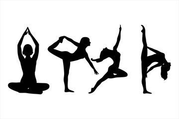Yoga Poses Silhouettes - Women Practicing Yoga & Pilates Vector Set