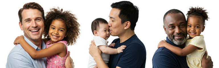 Diverse Families Featuring Fathers and Children in Joyful Embrace Captured in Stock Photography