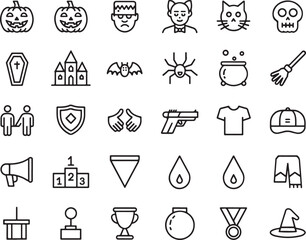 Line Art Icons Depicting Halloween, Achievement, and Other Symbols for Design Projects with a Clean and Modern Aesthetic