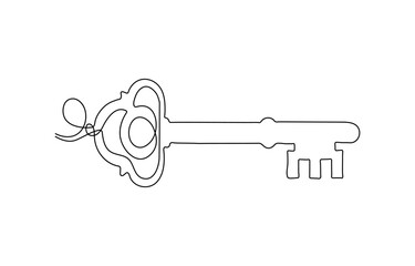 key continuous one line drawing, Key one line continuous drawing. Home key continuous one line illustration. Vector minimalist linear illustration, continuous line drawing of key vector illustration.