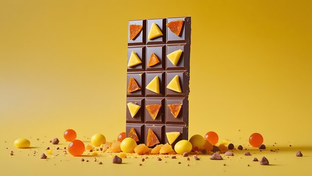 Artisanal Chocolate Bar Infused with Fruit and Candies A Sweet Symphony on a Golden Stage