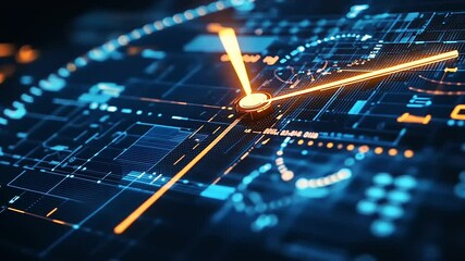 Close-up view of a futuristic digital clock interface displaying vibrant neon colors and intricate designs - Powered by Adobe