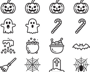 Whimsical Halloween Icons A Collection of Spooky and Festive Elements for Graphic Design and Holiday Creations