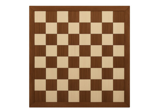 Wooden chessboard with alternating light and dark squares, ready for a new chess game, isolated on transparent background - Powered by Adobe