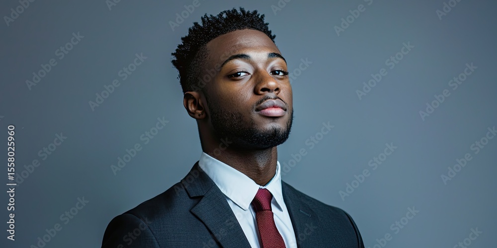 Poster studio portrait of a business professional in formal wear, with a clear background and controlled li