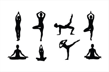 Yoga Poses Silhouettes - Women Practicing Yoga & Pilates Vector Set