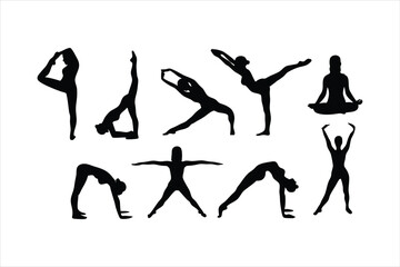 Yoga Poses Silhouettes - Women Practicing Yoga & Pilates Vector Set
