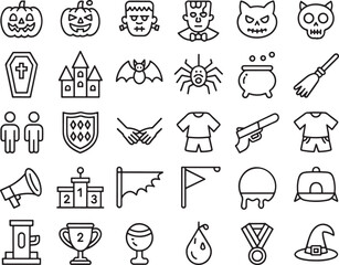 Line Art Depiction of Halloween and Various Competition Elements for Spooky Celebration and Gaming Events