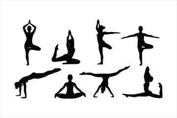 Yoga Poses Silhouettes - Women Practicing Yoga & Pilates Vector Set