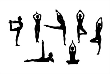Yoga Poses Silhouettes - Women Practicing Yoga & Pilates Vector Set