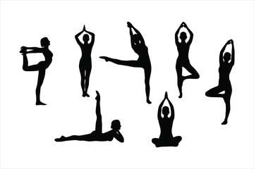 Yoga Poses Silhouettes - Women Practicing Yoga & Pilates Vector Set