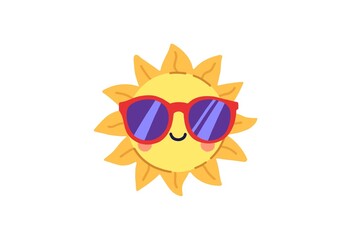 A fun and cheerful cartoon illustration of a smiling sun wearing stylish sunglasses, radiating positivity, warmth, and summer vibes. Perfect for seasonal designs and playful graphics