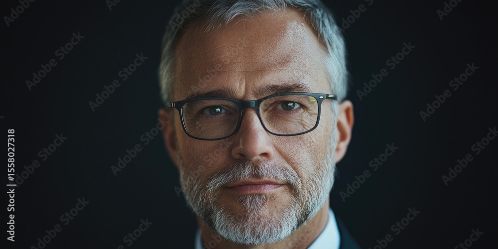 Poster professional studio portrait of a confident executive, with a clean background and controlled lighti