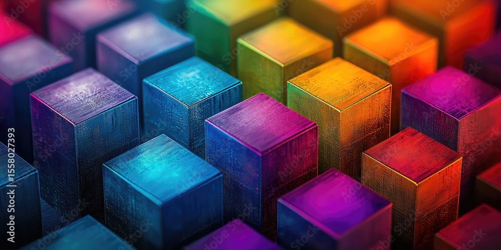Leinwandbilder Abstract image showcasing geometric patterns that form a vibrant and intricate background, blending a diverse array of shapes and colors to create a visually engaging and