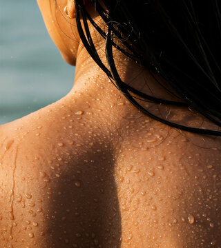Close-Up of Wet Back with Water Droplets