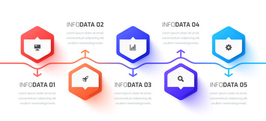 Hexagon Business Infographic Template with Icon and 5 Options for Presentation, Flowchart