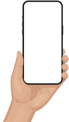 빈 화면의 스마트폰을 손으로 들고있는 이미지 소스