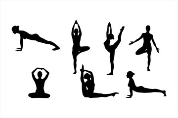 Yoga Poses Silhouettes - Women Practicing Yoga & Pilates Vector Set