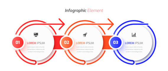 Business Infographic Presentation with Line, Arrow, 3 Circles, Number and Icon