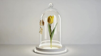 Tulip in glass dome with butterflies - Powered by Adobe