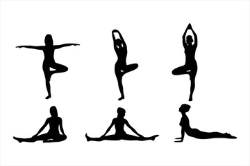 Yoga Poses Silhouettes - Women Practicing Yoga & Pilates Vector Set