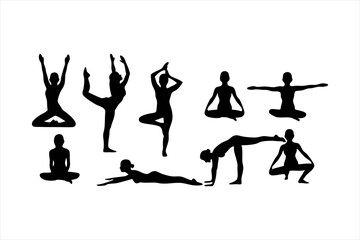 Yoga Poses Silhouettes - Women Practicing Yoga & Pilates Vector Set