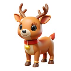 Obraz premium Adorable cartoon reindeer with a red collar and golden bell ready for christmas festivities