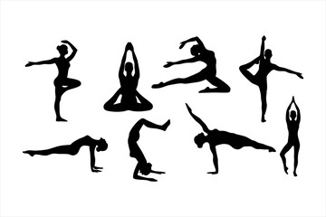 Yoga Poses Silhouettes - Women Practicing Yoga & Pilates Vector Set