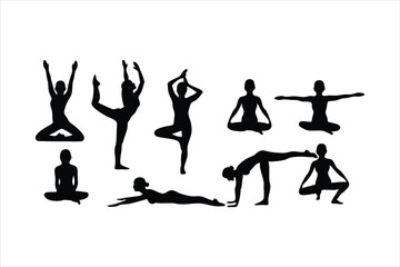 Yoga Poses Silhouettes - Women Practicing Yoga & Pilates Vector Set