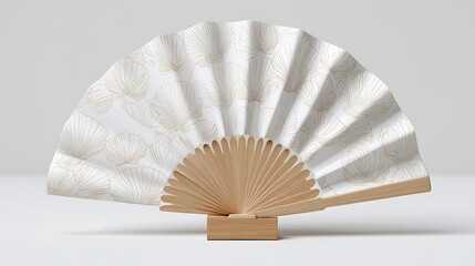 High quality photo of white folded hand fan mockup on a white background.