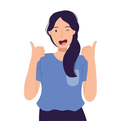 Young female giving double thumbs up