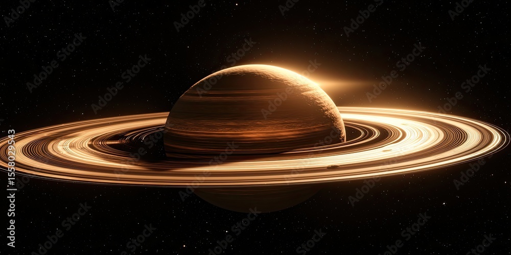 Poster a planet with advanced technological rings, emitting energy pulses and connected to satellites, set 