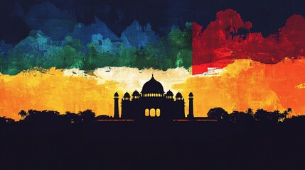 Colorful Artistic Impression of South Asian Architecture and Landscape