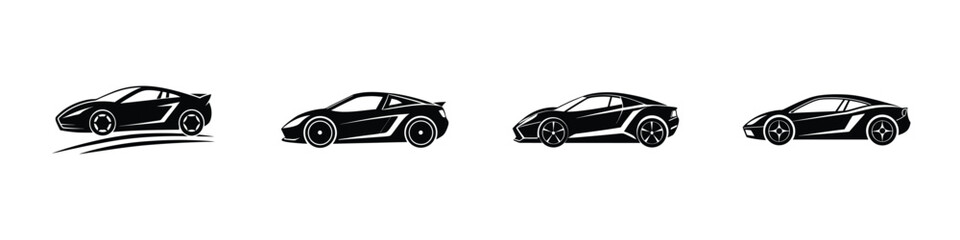 Fototapeta premium Symbolic side view of a futuristic sports car drifting around corner Silhouette on White Background