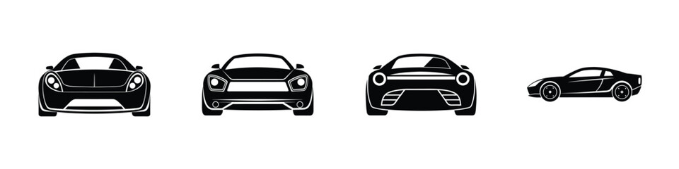 Creative portrayal of a streamlined sports car rear view charging ahead Silhouette on White Background