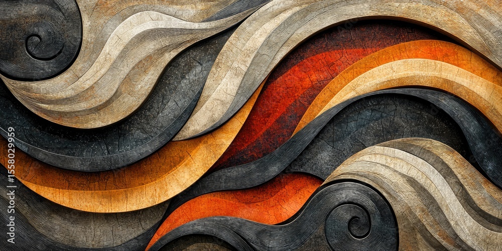Poster Abstract image showcasing hand-drawn geometric patterns with a freeform, artisanal quality, merging intricate lines and organic shapes in a harmonious design that capture