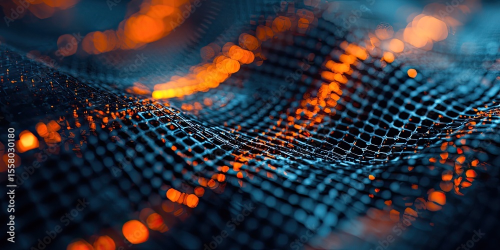 Fototapete Macro shot of digital firewall patterns with overlapping layers and deep textures, ideal for secure tech-focused designs.