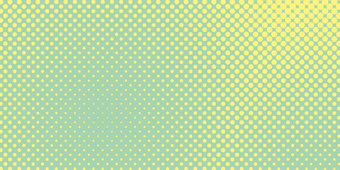 Halftone background. Comic dotted pattern. Pop art retro style. Backdrop with circles, rounds, dots, design element for web banners, posters, cards, wallpapers. Green-mint and yellow color