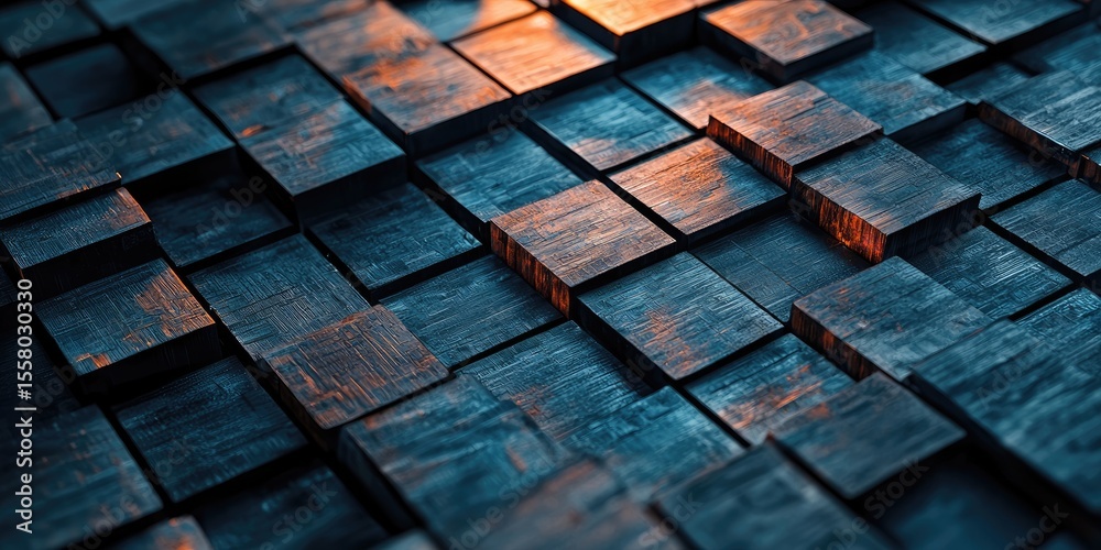 Fototapete Macro shot of digital firewall patterns with overlapping layers and deep textures, ideal for secure tech-focused designs.