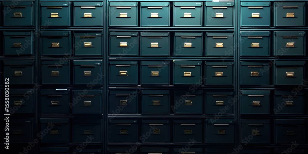 Poster High-resolution shot of an organized filing system with sharp details and soft lighting, perfect for professional office settings.