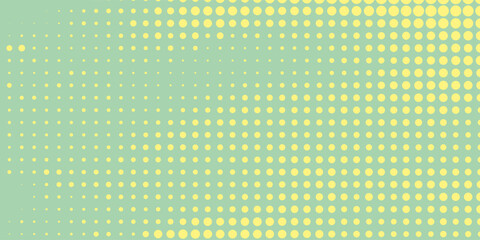 Halftone background. Comic dotted pattern. Pop art retro style. Backdrop with circles, rounds, dots, design element for web banners, posters, cards, wallpapers. Green-mint and yellow color