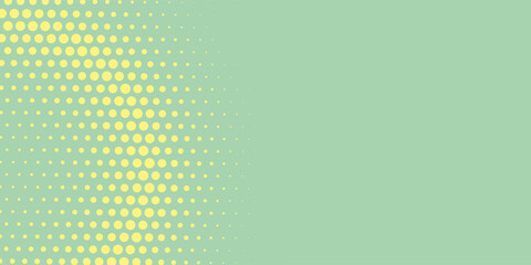 Halftone background. Comic dotted pattern. Pop art retro style. Backdrop with circles, rounds, dots, design element for web banners, posters, cards, wallpapers. Green-mint and yellow color
