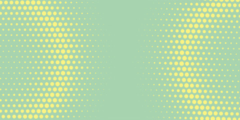 Halftone background. Comic dotted pattern. Pop art retro style. Backdrop with circles, rounds, dots, design element for web banners, posters, cards, wallpapers. Green-mint and yellow color