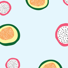 papaya and pitaya slices card, poster, banner, page, paper template