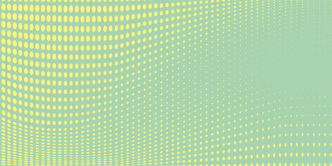 Halftone background. Comic dotted pattern. Pop art retro style. Backdrop with circles, rounds, dots, design element for web banners, posters, cards, wallpapers. Green-mint and yellow color
