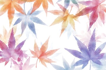 Colorful Abstract Maple Leaves in Soft Watercolor Style on White Background
